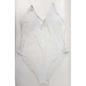 H&M One Piece Swimsuit Women XL Silver Metallic Shimmer Open Back Tie-Back